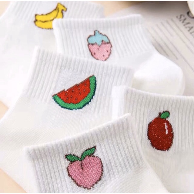 Tất Trắng Hình Hoa Qủa Nữ,Nam Chất Không Xù,Thấm Hút Mồ Hôi Phong Cách Hàn Quốc Năm 2022