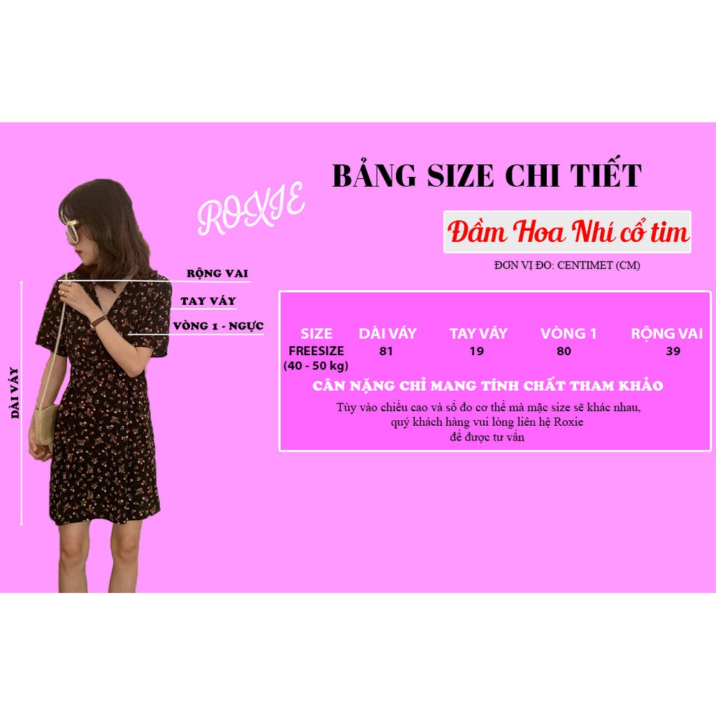 Váy hoa nhí vintage cổ tim vạt chéo dáng ngắn, Đầm hoa nhí ulzzang ngắn tay Hàn Quốc - Roxie