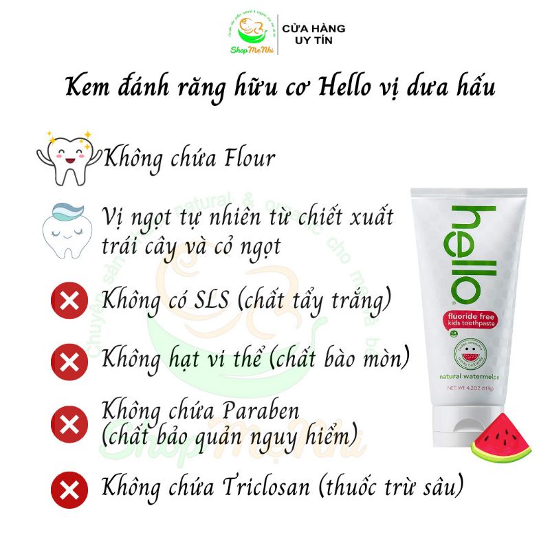 Kem đánh răng hữu cơ cho bé nuốt được -Kem đánh răng an toàn cho trẻ 1 tuổi - Hello toothpaste Mùi táo organic