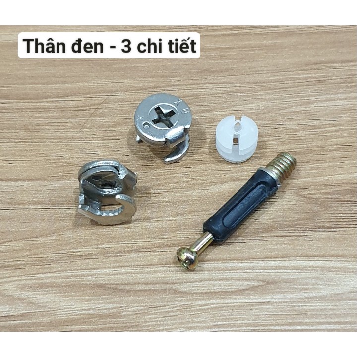 Ốc Cam Liên Kết Gỗ Thân Đen, Chốt Đỡ Kệ Cài Âm Chốt Hãm Đợt Loại Dài 2 Chi Tiết Và 3 Chi Tiết Thành Phần BLUKA