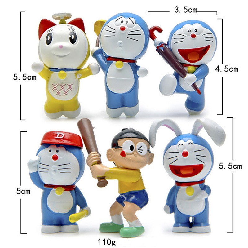 Bộ 6 mô hình nhân vật hoạt hình Doraemon đáng yêu dùng để trang trí bánh kem