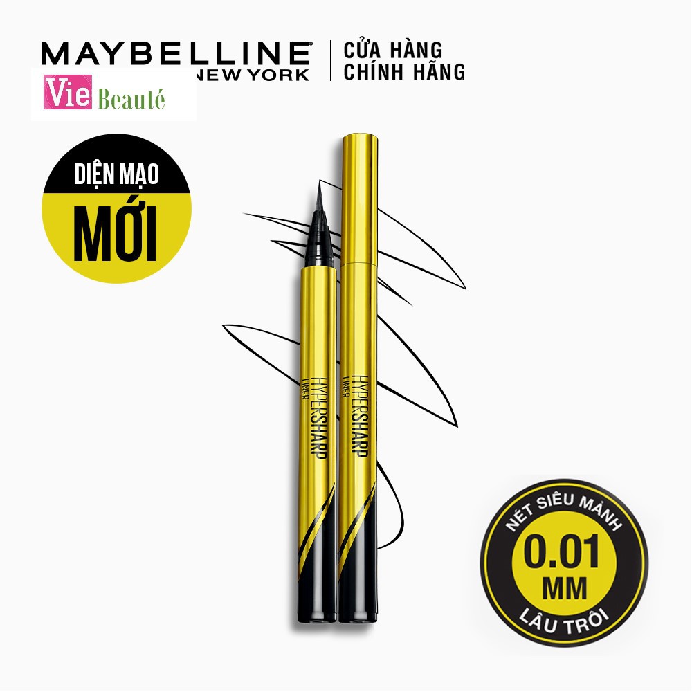 Bút kẻ mắt không thấm nước siêu sắc mảnh không lem không trôi Maybelline New York HyperSharp Liner Đen 0.5g