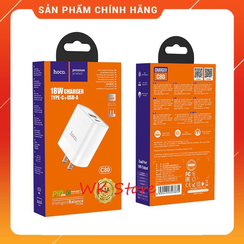 Củ sạc nhanh Hoco C80 18w (QC 3.0, PD) 2 cổng sạc cho iphone và android (chính hãng,BH 6T) | BigBuy360 - bigbuy360.vn