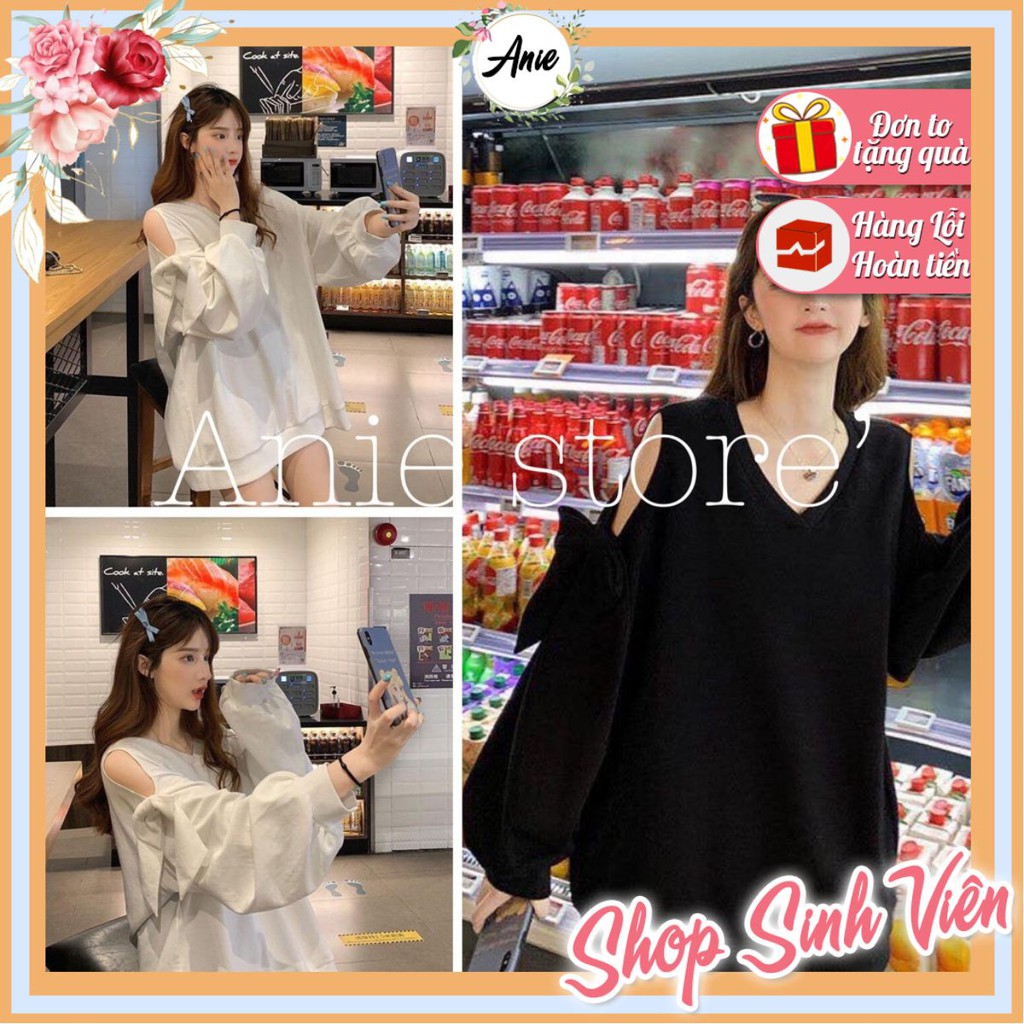 Áo Thun SWEATER Tay Nơ 🦋 Áo Nỉ Da Cá Nữ Tay Bồng Dáng Rộng Ulzzang 2 Màu 🦋 | BigBuy360 - bigbuy360.vn