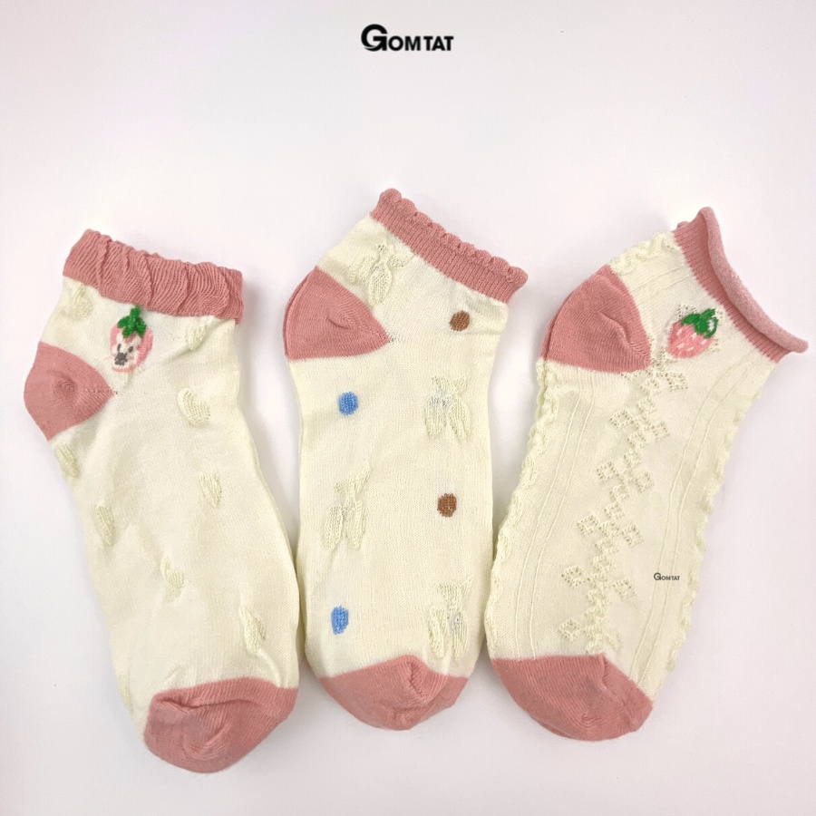Set 5 đôi tất nữ cổ ngắn GOMTAT thời trang Hàn Quốc họa tiết dễ thương, chất liệu mềm mỏng thoáng mát- CB075