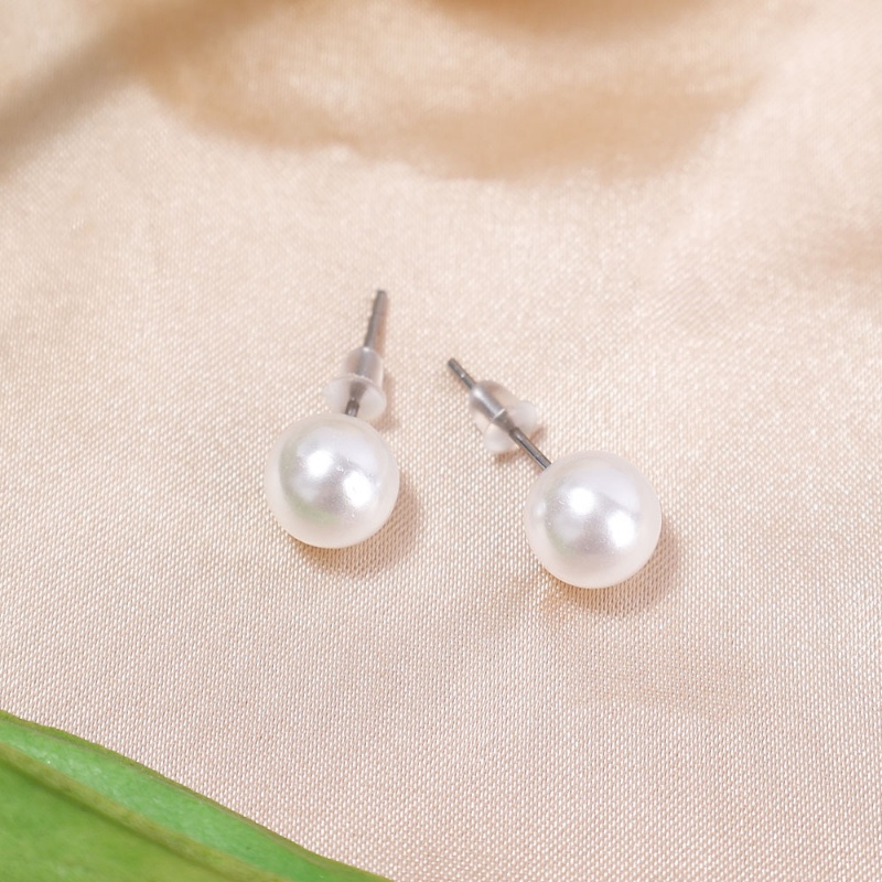 Bông Tai Dạng Xỏ Hạt Ngọc Trai Trắng 8mm Cho Nữ