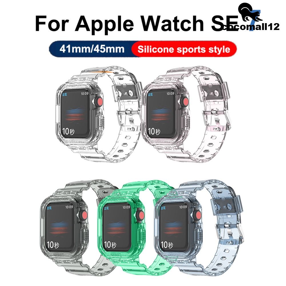 Dây đeo silicon trong suốt + vỏ bọc bảo vệ đồng hồ thông minh Apple Watch 7 Series