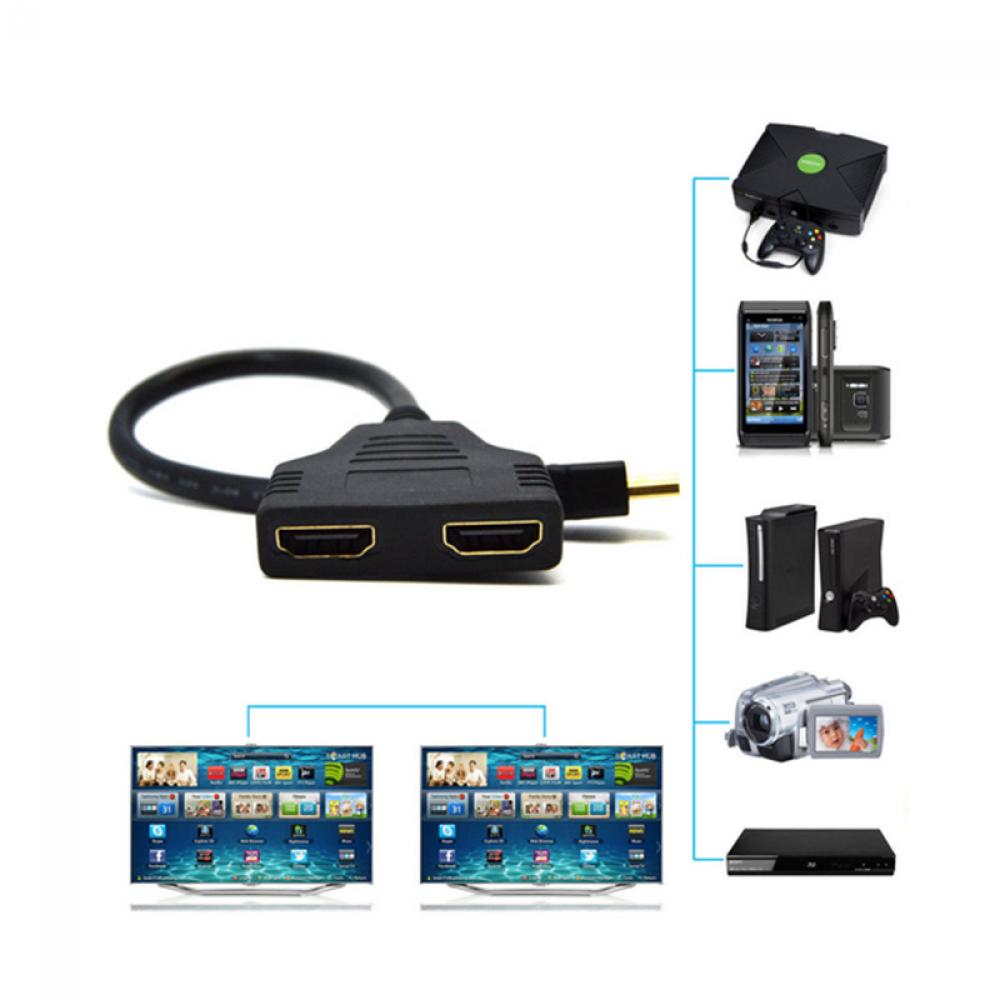 ☆YOLA☆ M/F Male to 2 Female Dual Converter HDMI 1080p Cable Splitter Switch Port Adapter 1 In 2 Out