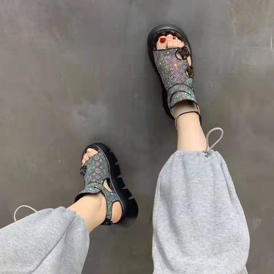 Giày Sandal Hở Ngón Đế Dày Tăng Chiều Cao Phối Khóa Dán Thời Trang Mùa Hè Cho Nữ