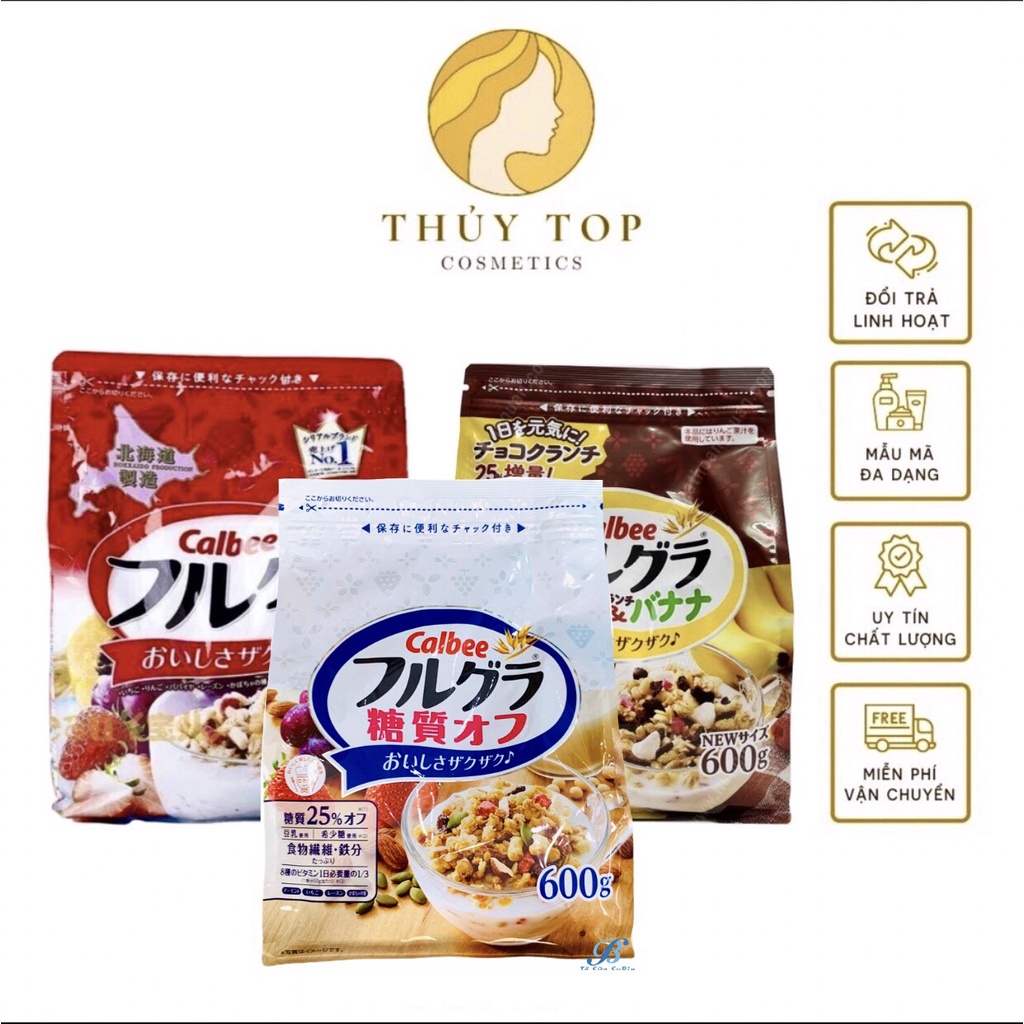 Ngũ cốc Calbee ăn sáng dinh dưỡng và hỗ trợ tăng cân đỏ 800g. Ngũ cốc trái cây