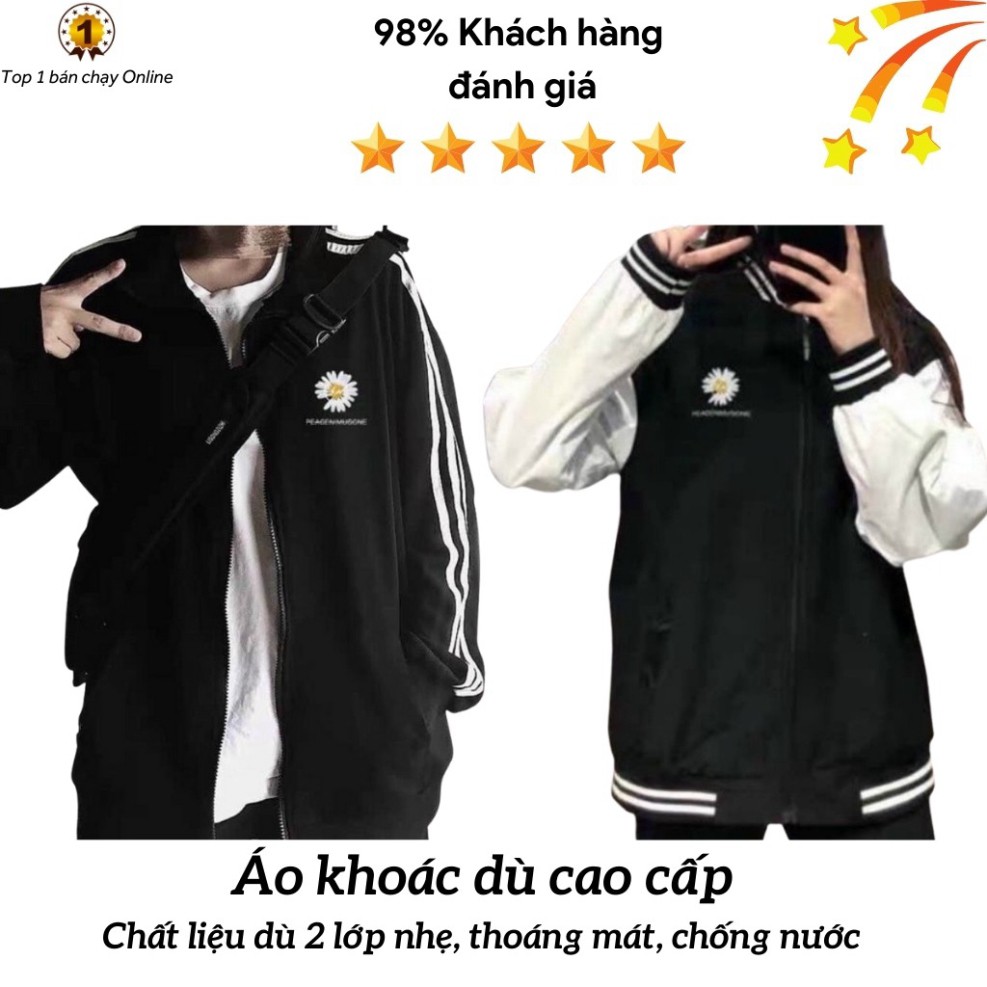 [ sale lớn ] Áo khoác dù thêu hoa cúc KD2 chạy 3 sọc tinh tế và quyến rũ, form rộng unisex cho nam và nữ