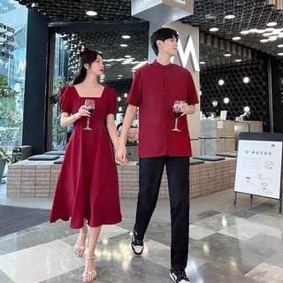 Đồ đôi nam nữ đẹp Set Váy nữ sơ mi nam đôi Hàn Quốc