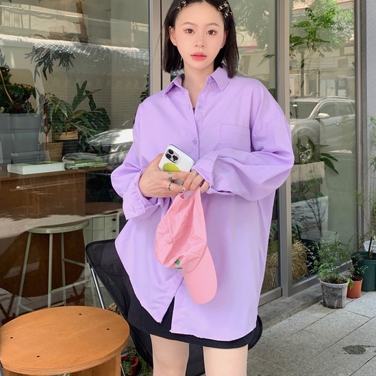 Áo sơ mi ZHELIHANGFEI tay dài màu sắc thanh lịch dễ phối đồ cho nữ