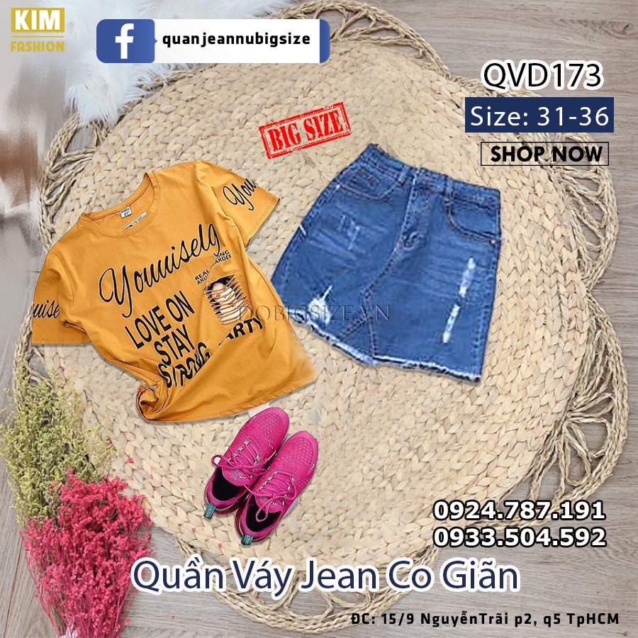 Quần Váy Jean Bigsie Co Giãn QVD173 size 31-36