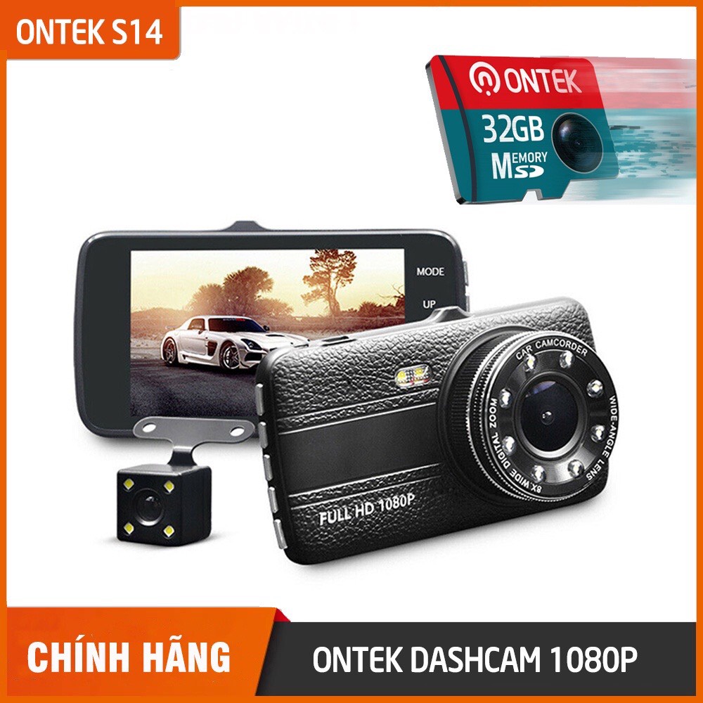 [CAM KẾT MÀN HÌNH TO 4.0 INCH] Camera Hành trình Ô TÔ Ontek Dashcam S14 Full HD 1080P Trước sau - Tích hợp 8 đèn LED