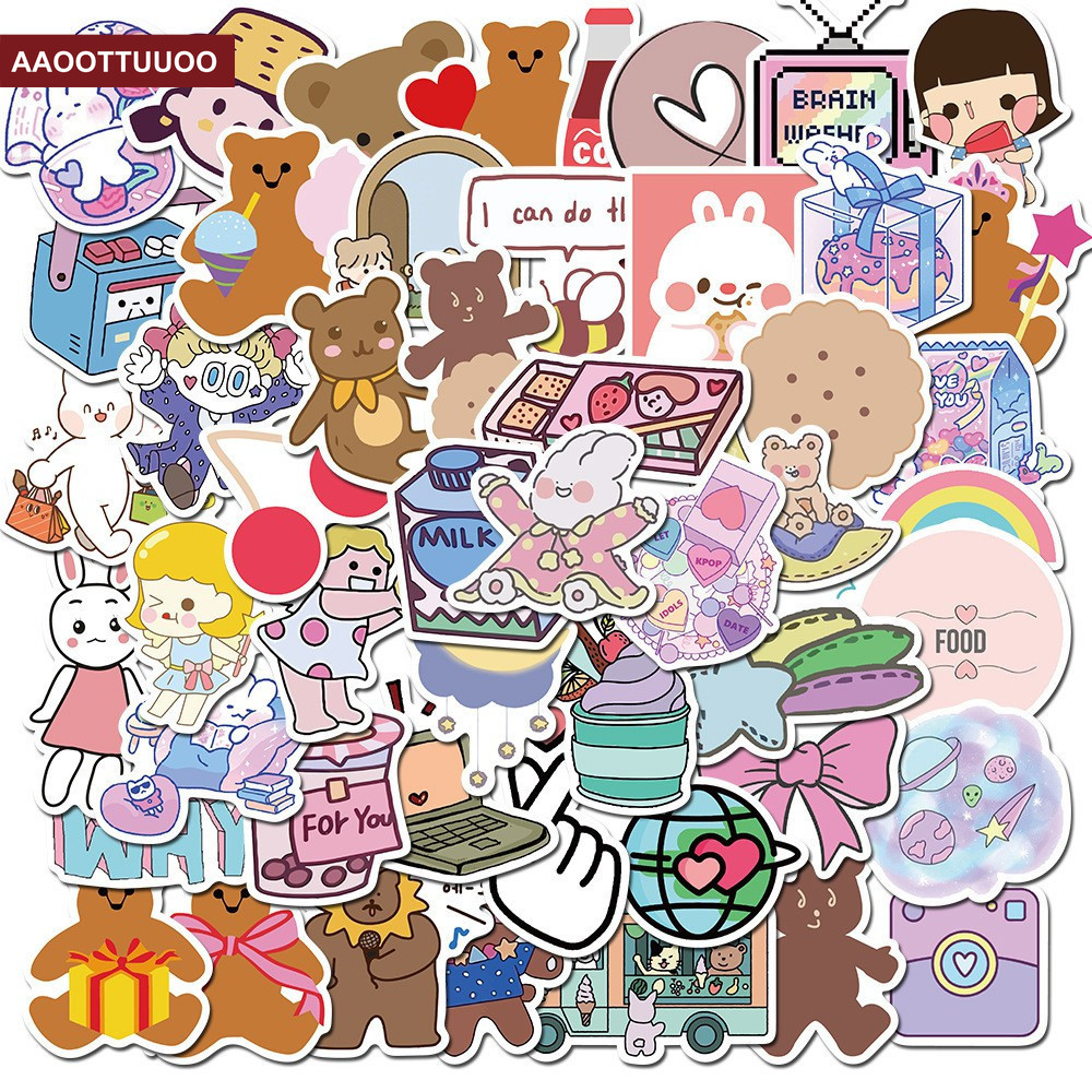 Bộ 50 hình dán chống thấm nước họa tiết hoạt hình trang trí