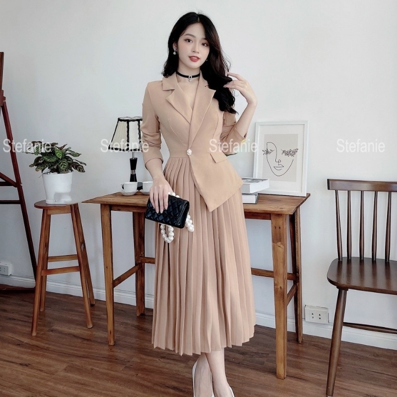 Đầm váy công sở thiết kế, váy xếp li chất mango xuất có co giãn, thời trang nữ, Divi shop