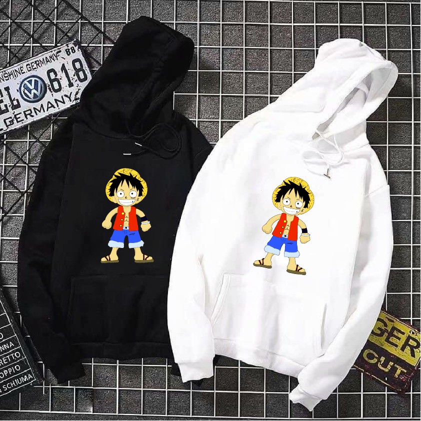 Áo nỉ hoodie thu đông hoạt hình one piece luffy form suông rộng unisex có mũ, chất nỉ bông