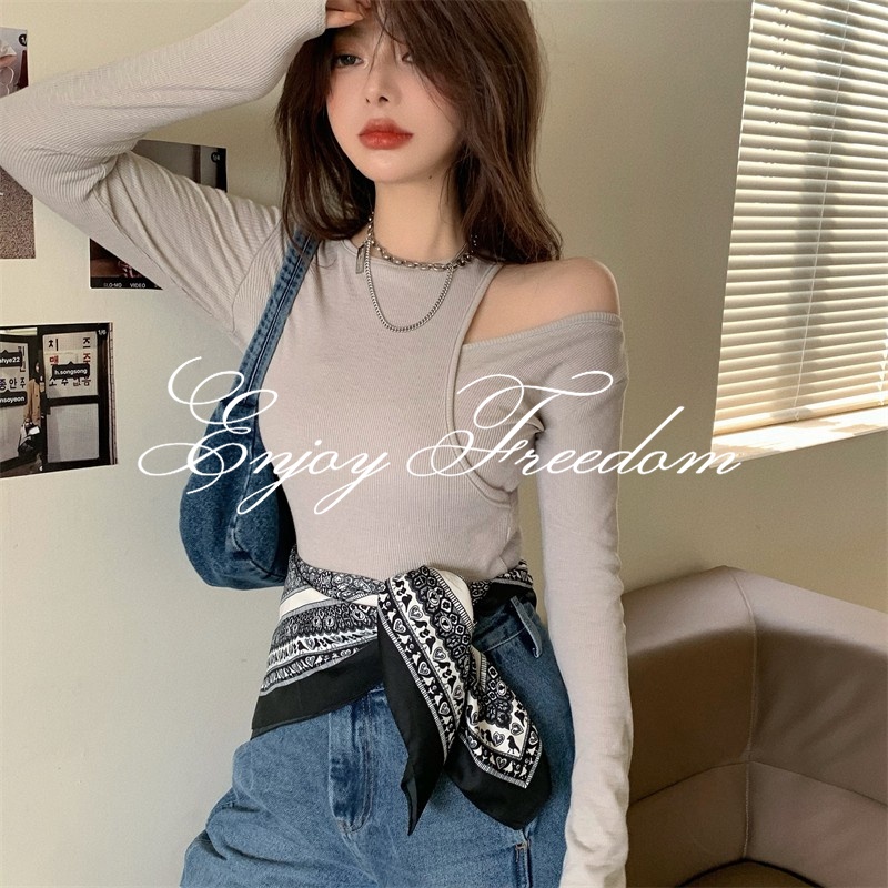 Enjoy Freedom Áo Thun Dài Tay Phong Cách Retro Gợi Cảm Cho Nữ