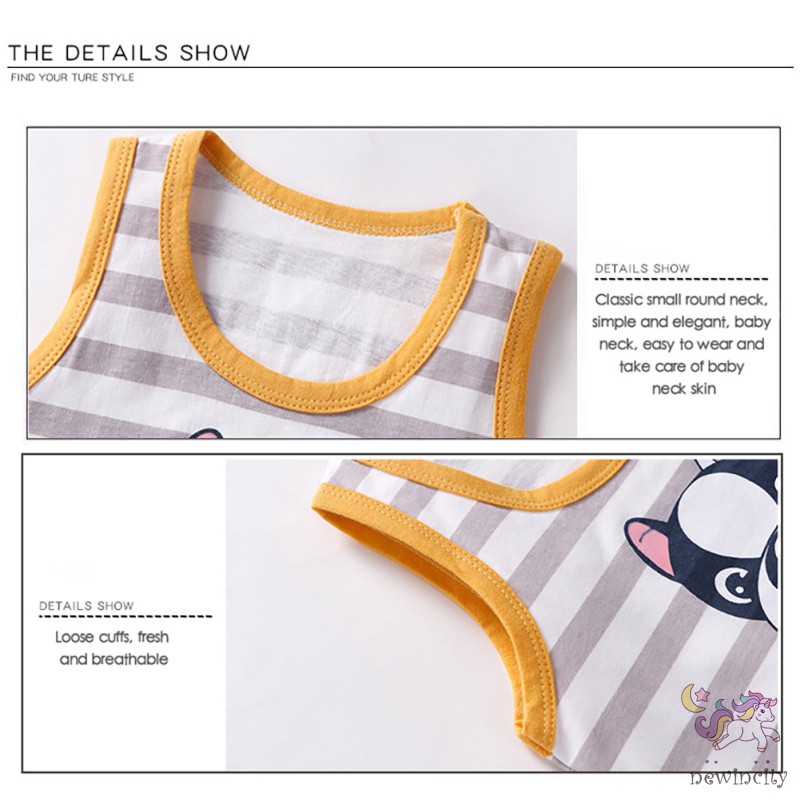 Bộ áo thun 3 lỗ + quần short họa tiết hoạt hình phong cách hè cho bé