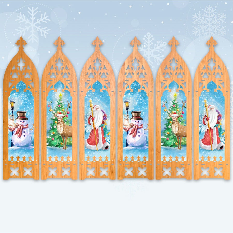 Lồng Đèn Gỗ 3D Trang trí Noel kiểu Lục giác 55cm x 34cm với 6 mặt hình Chúa Giáng Sinh