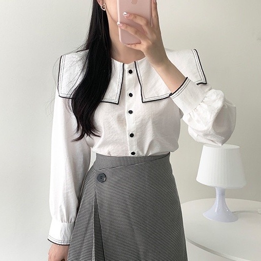 SUXI Áo Sơ Mi Tay Dài Màu Sắc Tương Phản Phong Cách Hàn Quốc Thời Trang Cho Nữ