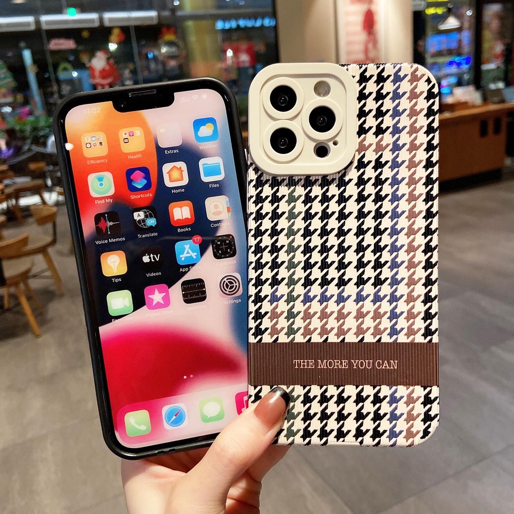 Ốp điện thoại vải giả họa tiết kẻ ô cho iPhone 13 11 Pro Max X XR XS SE2 7 8 Plus 6 6s Plus 12