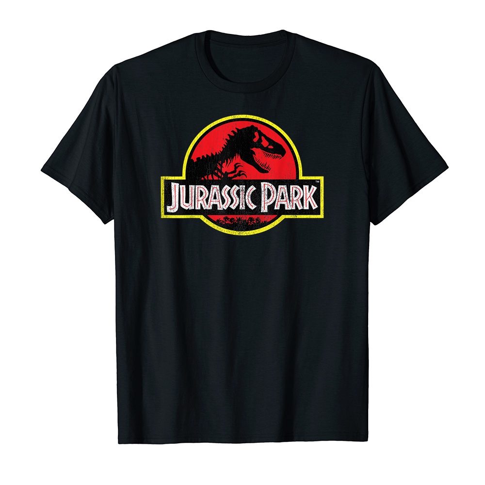 Áo thun cotton unisex HTFashion in hình Jurassic Park Distressed Vintage Logo Graphic