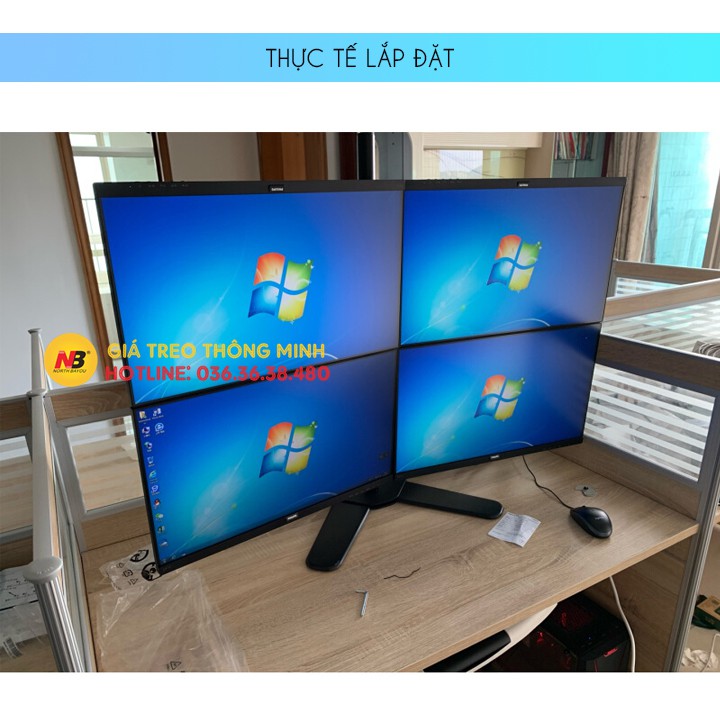 Giá Treo 4 Màn Hình Máy Tính 17 - 27 Inch Chân Đặt Bàn - Model: M044 - Tay Đỡ Bốn Màn Hình Xoay 360 Độ