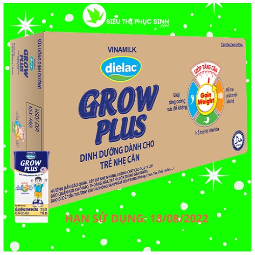 Thùng 48 hộp Sữa bột pha sẵn Dielac Grow Plus (Xanh) 110ml
