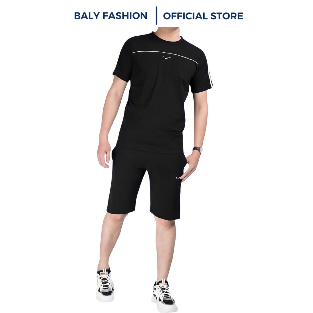 Bộ thể thao màu tím than mặc nhà nam mùa hè phong cách cao cấp BALY
