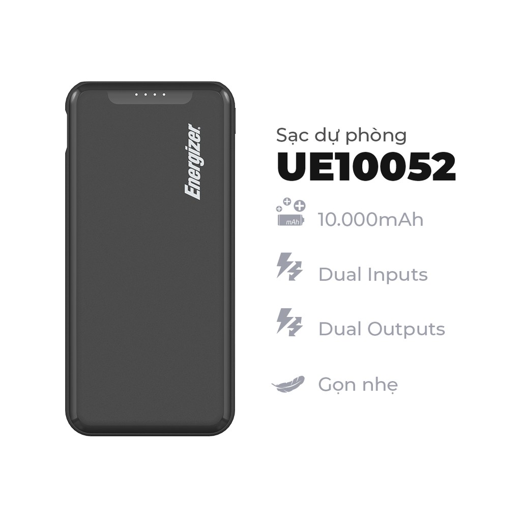 Combo pin dự phòng Energizer 10000mAh UE10052 kèm cáp USB - C + Cốc sạc Mophie 10W - Hàng chính hãng