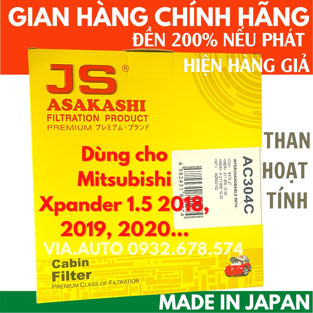 Lọc gió điều hòa Than hoạt tính JS Asakashi AC304C dành cho xe Mitsubishi Xpander 1.5 2018, 2019, 2020
