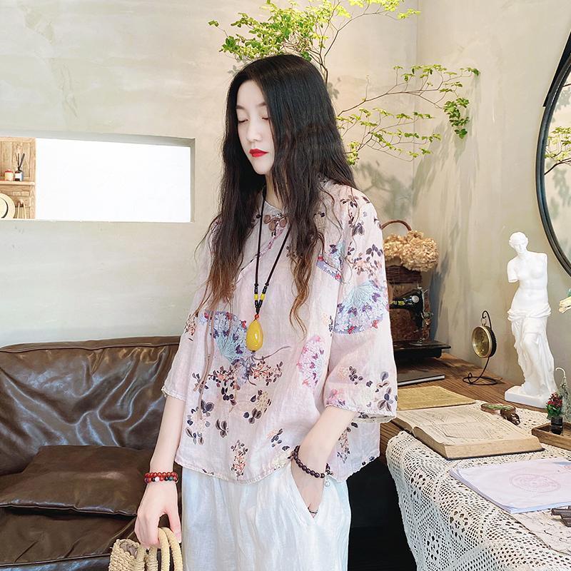 Áo Kiểu Tay Lửng In Hoa Thời Trang Mùa Hè Vintage Dành Cho Nữ