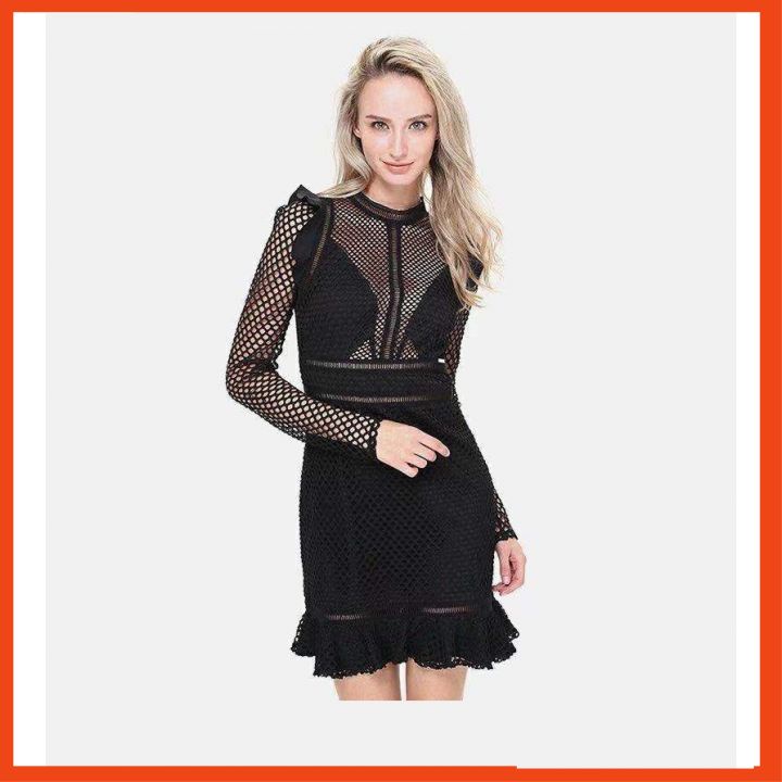 Váy Ren Guess Dài Tay Xuyên Thấu Đuôi Cá Cho Nữ