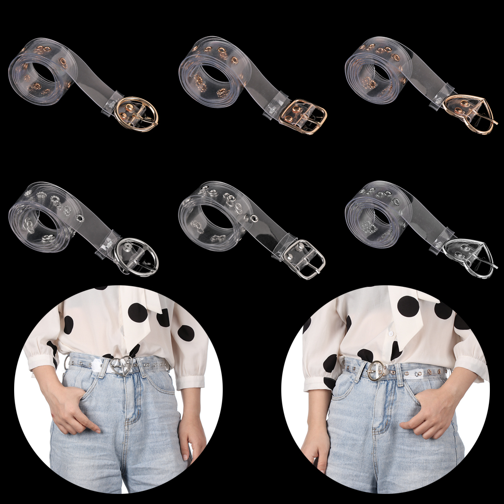 Thắt Lưng Phong Cách Punk Màu Trong Suốt Khóa Trái Tim/tròn/vuông Cho Nữ