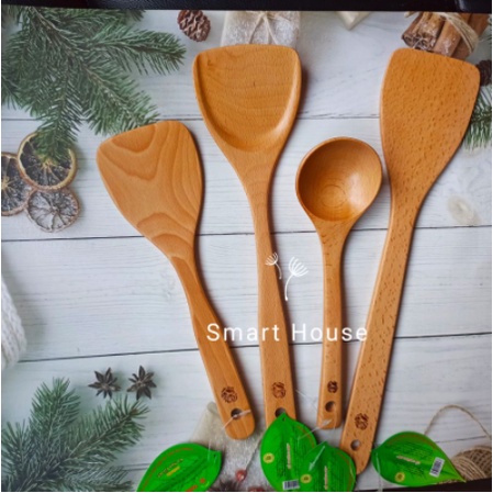 Bộ muôi gỗ cao cấp gồm muôi xới cơm, muôi múc canh, xẻng xào nấu thức ăn