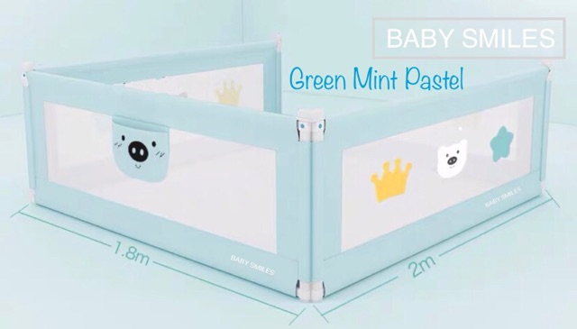 (BẢO HÀNH 12 THÁNG) THANH CHẮN GIƯỜNG BABY SMILES CAO CẤP HOẠ TIẾT 3D MÀU XANH MINT