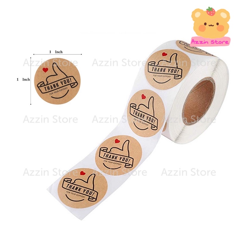 Cuộn 500 Tem Nhãn Dán Sticker Cám Ơn, Miếng Dán Decal Tròn 2.5cm/1 Inch Thank You Dấu Like Giấy Kraft Azzin Store ND050
