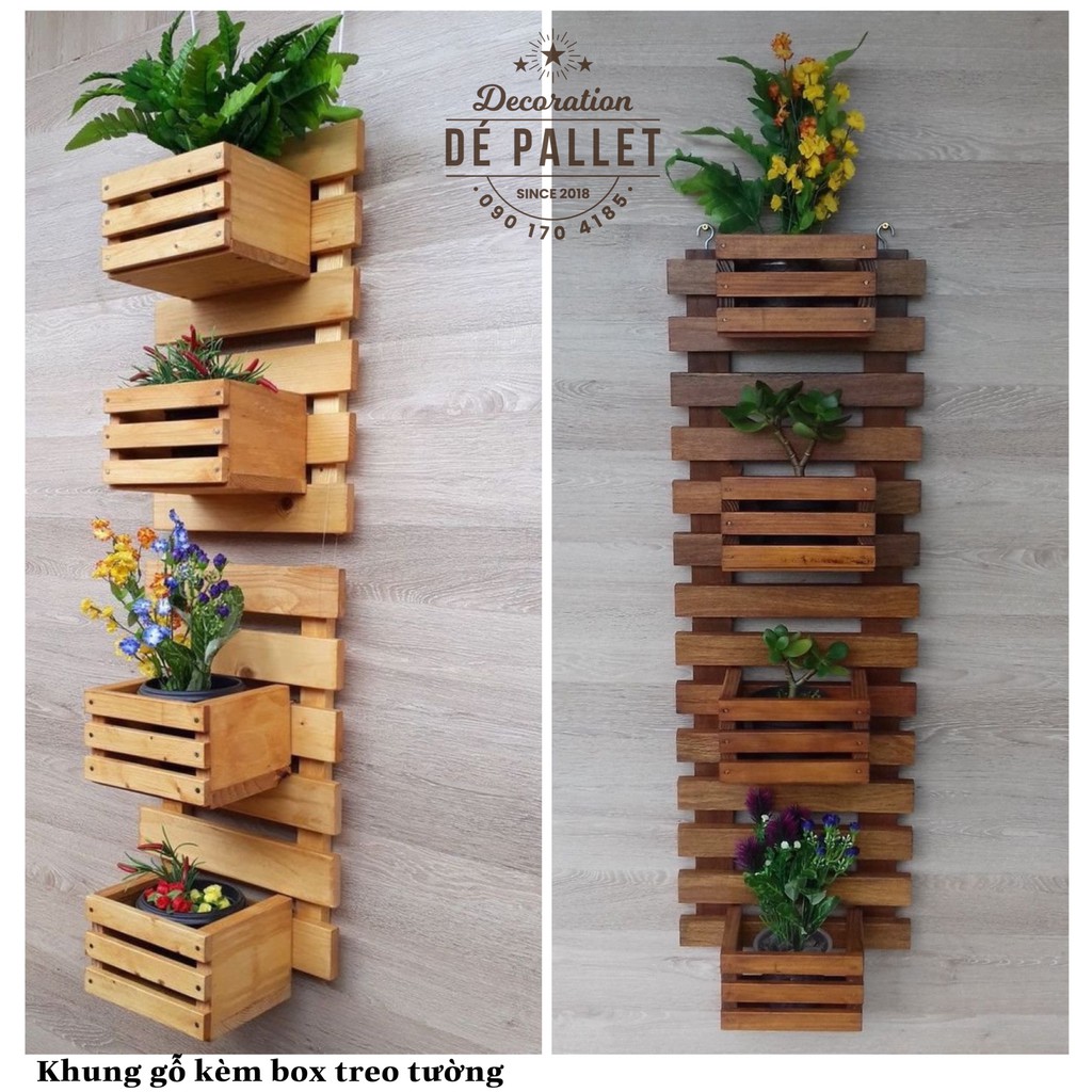 Kệ Gỗ Treo Tường ❤️DE' PALLET❤️ Kệ Để Cây Cảnh Đẹp Treo Ban Công - Sân Vườn Kích Thước 60x40 Sơn Bóng