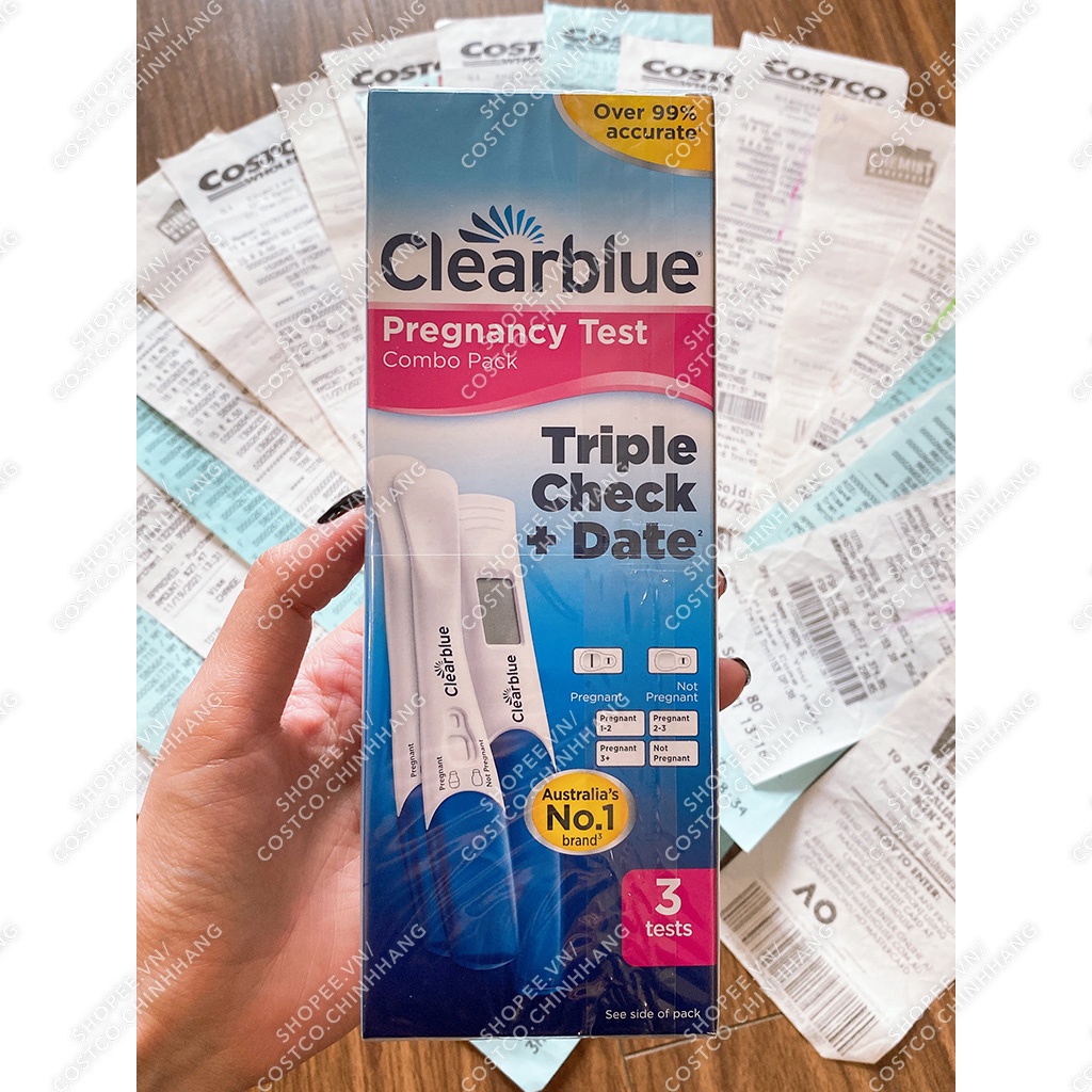 Que thử thai điện tử, combo 3 que test, chính xác đến 99% Clearblue Pregnancy Triple Check Date