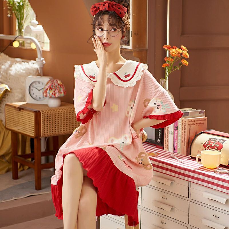 Váy ngủ cộc tay mùa hè đáng yêu ngọt ngào nữ tính nhiều mẫu mã kiểu Hàn Quốc có size to