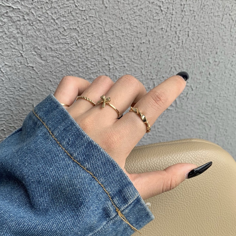 Bộ Bốn Nhẫn Đeo Ngón Tay Đính Ngọc Trai Và Nơ Thời Trang Xuân Hè Cho Nữ