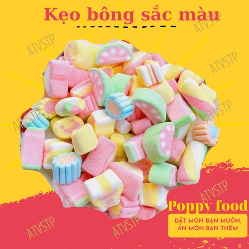 Kẹo bông sắc màu, siêu ngon, kẹo Marshmallow, đồ ăn vặt POPPY hũ 120gr