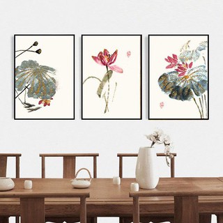Bộ 3 tranh hoa sen tranh vẽ thư pháp CVC0317