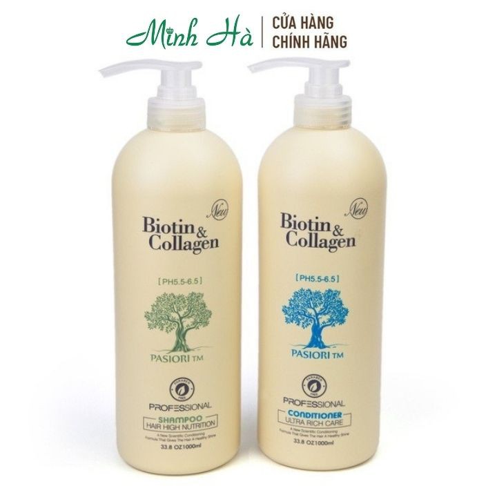 Combo 2 chai dầu gội xả Biotin Collagen PH 5.5-6.5 Professional 1000ml giúp giảm gãy rụng - mỹ phẩm MINH HÀ Cosmetics