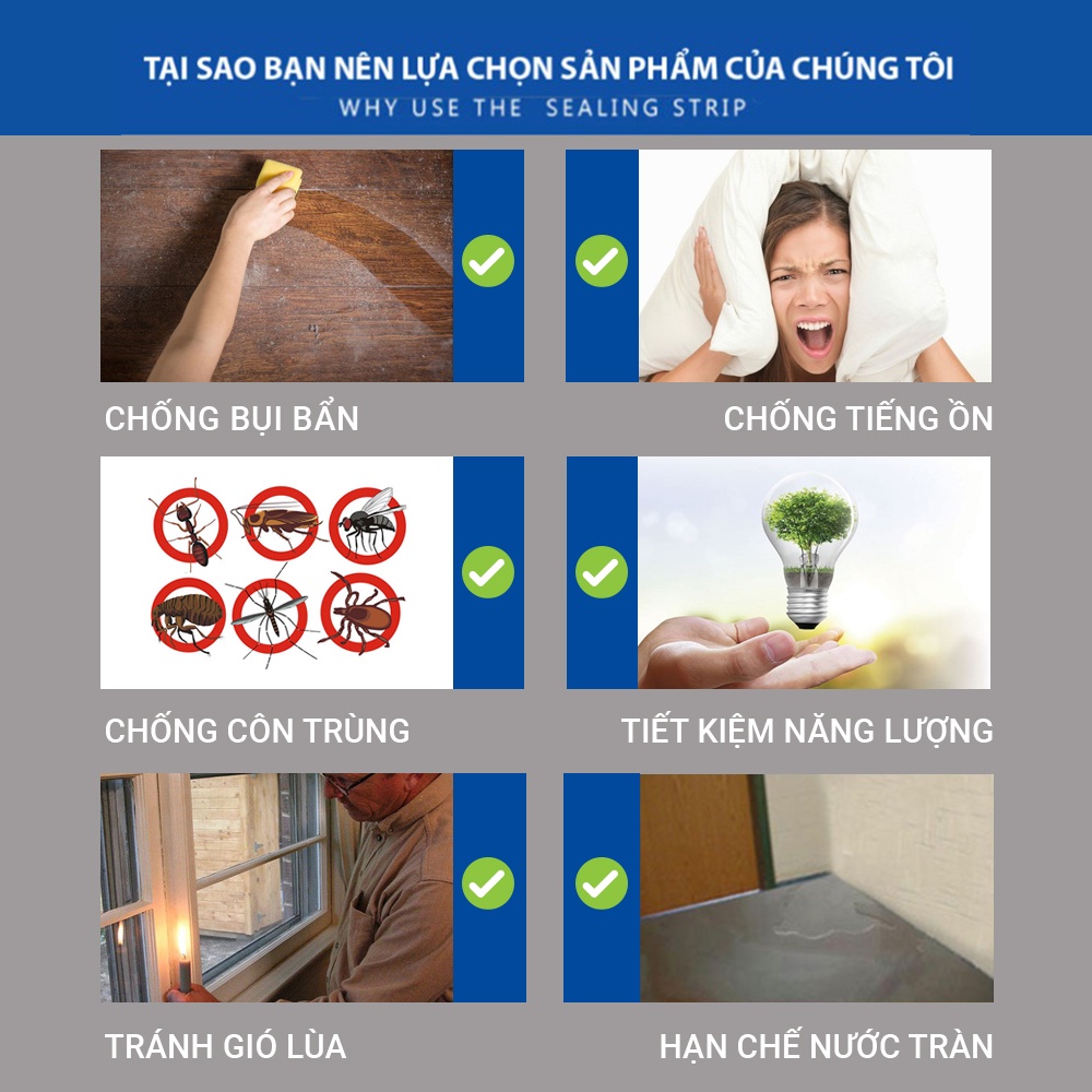 Miếng Chặn Cửa 1 Mét, Ron Chắn Chặn Cửa, Ron Chặn Cửa Chống Gió Lùa Cách Âm Giữ Nhiệt Điều Hòa