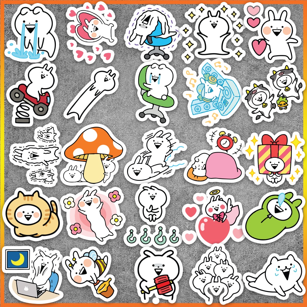 Set 50 cái Sticker Usagyuuun chống nước, Hình Dán thỏ tăng động Usagyuuun, Decal Usagyuuun cute dán vali, laptop