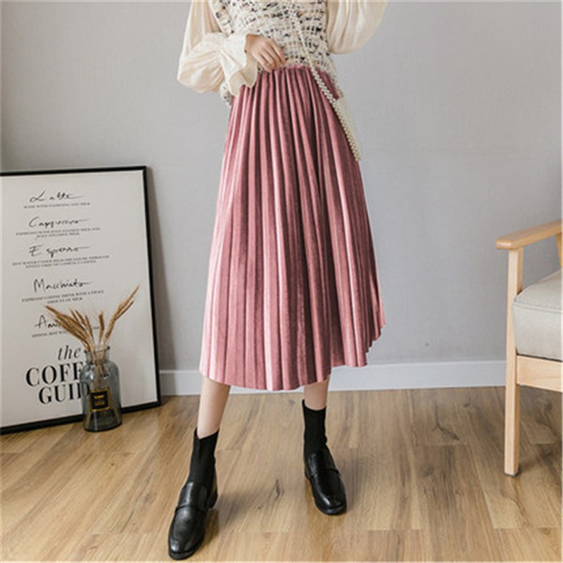 Chân váy xếp ly nhung mịn mềm mại VAY98 Free size