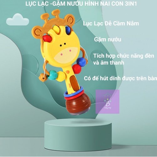 Lục Lạc-Gặm Nướu 3IN1 Cầm Tay Cho Bé, Tích Hợp Đèn Và Âm Thanh - Có Đế Hút Dán Lên bàn